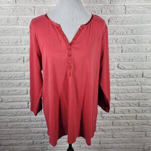 Westbound Women's Top 2X Plus Size Red 100% Cotton Knit 3/4 Sleeve RED67E